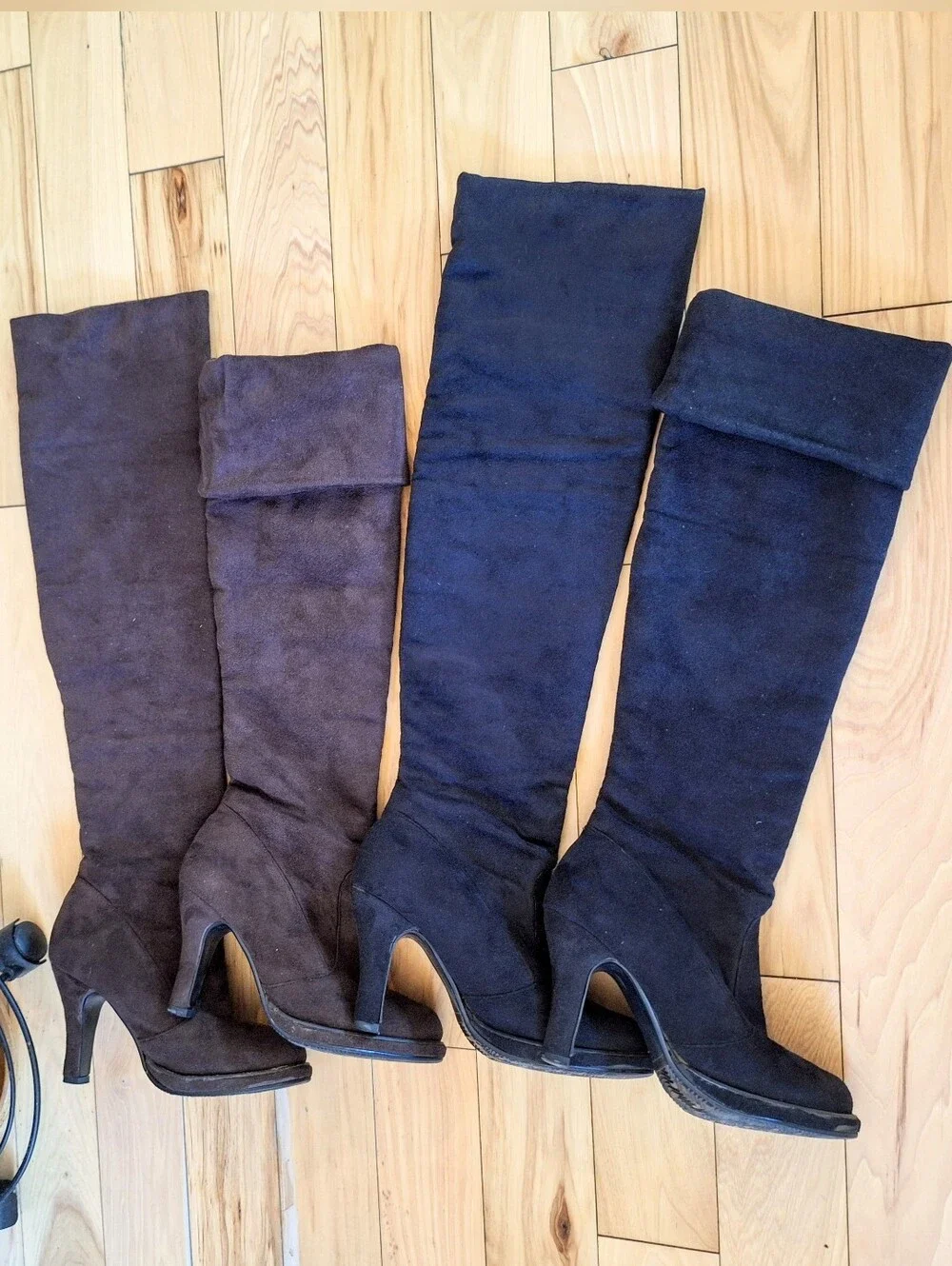 Boho Thick Suede Over The Knee Fold Down Platform Boots Black and Brown